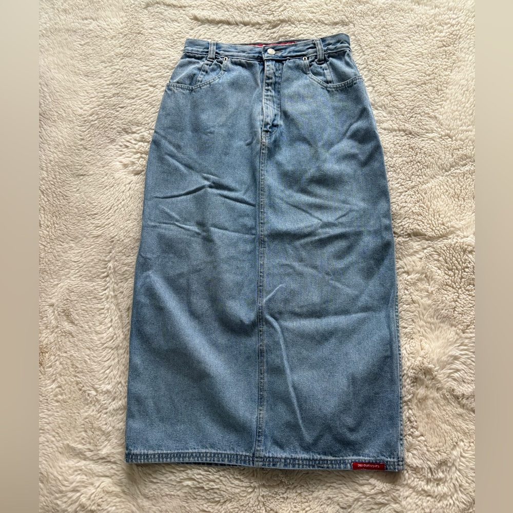 VTG No Excuses Femme Fatale High Rise Denim Midi Skirt - Picture 2 of 12